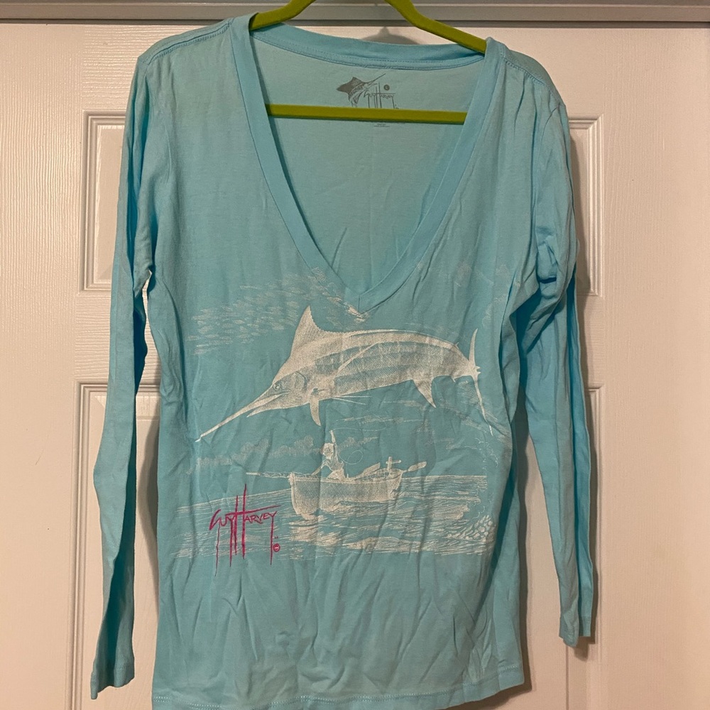 Blue Guy Harvey Deep V Neck Long Sleeve